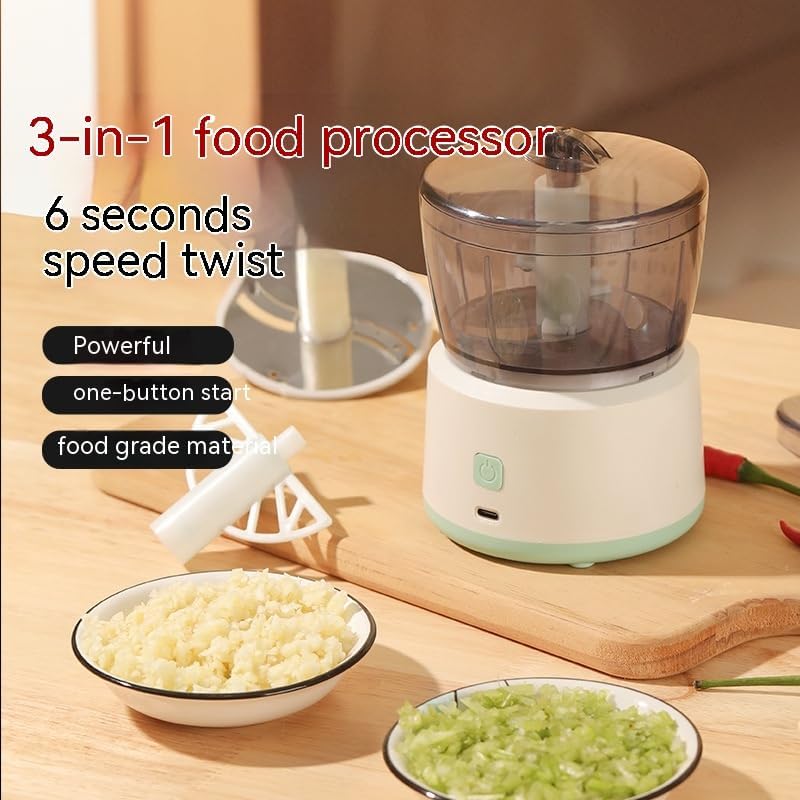 Electric Mini Meat Grinder, Automatic Multi-Function Food Processor with Intelligent Cooking Features, White and Mint Green, Compact Size