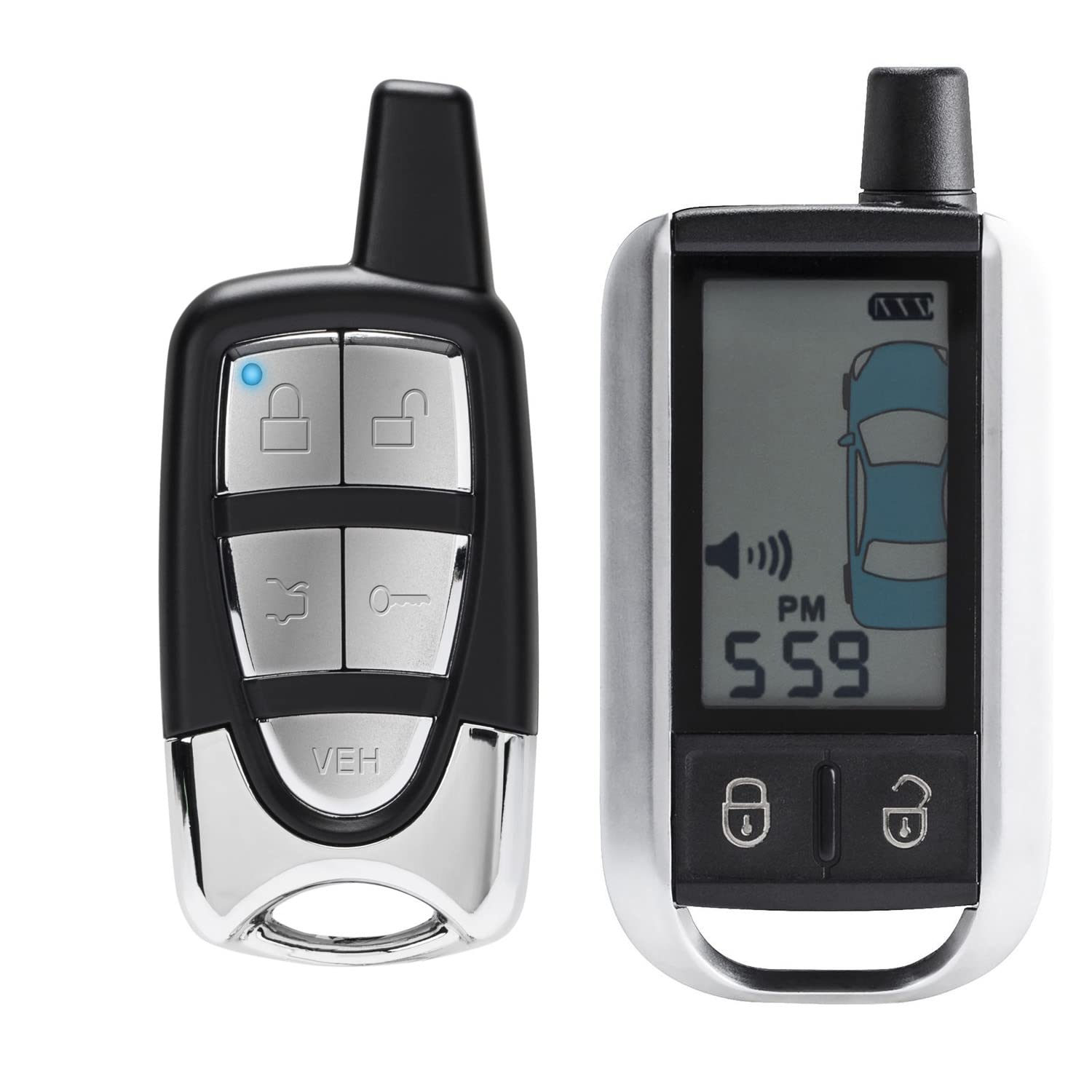 MPC 2-Way LCD Remote Starter Compatible with 1999-2002 Chevrolet Silverado |Gas| |Key-to-Start| (1) 5-Button 2-Way Backlit LCD Remote and (1) 5-Button 1-Way Remote