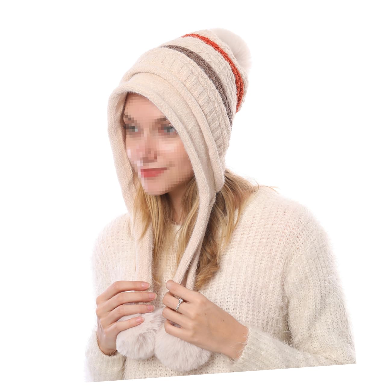 SHERCHPRY 3pièces Bonnet Laine pour Femmes Chapeau Hiver Chaud avec Pompons pour Ski Et Activités Extérieures Beige