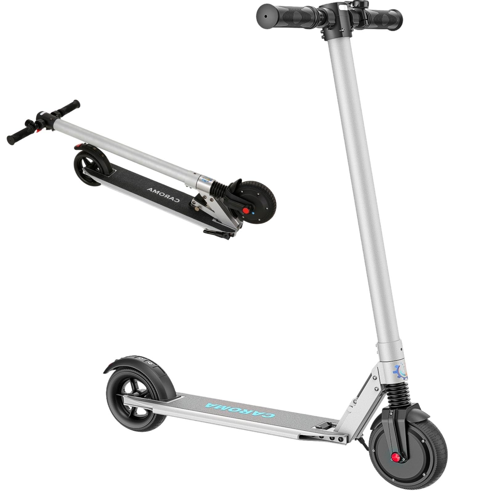 Photo 1 of Caroma Electric Scooter 500/350W, 25/20 Miles Range, 20/15.5 MPH Foldable Electric Scooter for Adults & Teens, 9"/10" Solid Tires, Portable Commute E Scooter w/Braking System & Shock Absorption 250W-Silver-15.5 Miles