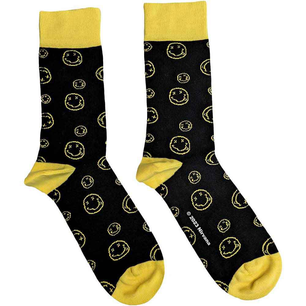 Nirvana Unisex Black Outline Smile Ankle Socks In
