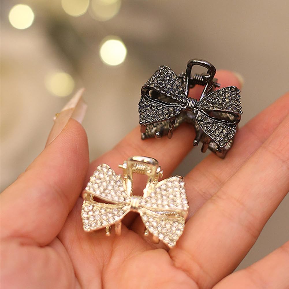 2Pcs Mini Claw Clips Crystal Rhinestone Bow Hair Clips Small No-Slip Grip Jaw Clips Glitter Teeth Metal Clamps Hair Accessories for Women Girls - Image 3