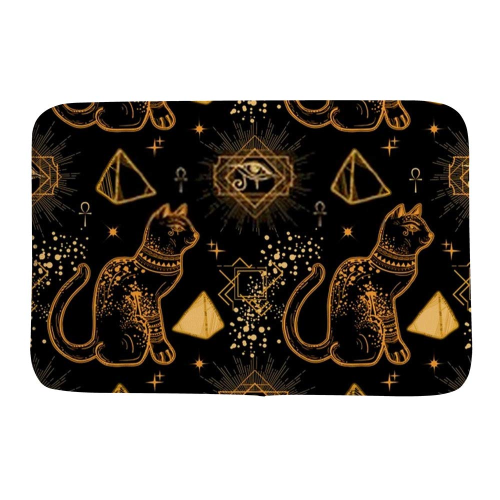Tapis de bain alchimie en velours corail ruchen motif chat égyptien 91x61cm