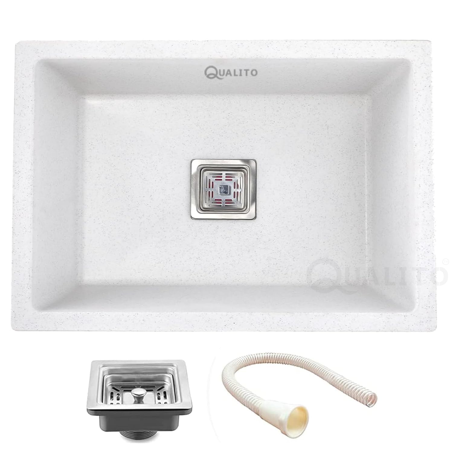 Qualito Granite/Quartz Kitchen Sink 24x18X9 Inch Dotted White Color With Waste Coupling & Waste Pipe | Sound Proof and Non Fading Color Single Big Bowl Modern Sink | Metallic Kitchen sink Basin (B0CVV9K5ZV) Amazon Price History, Amazon Price Tracker