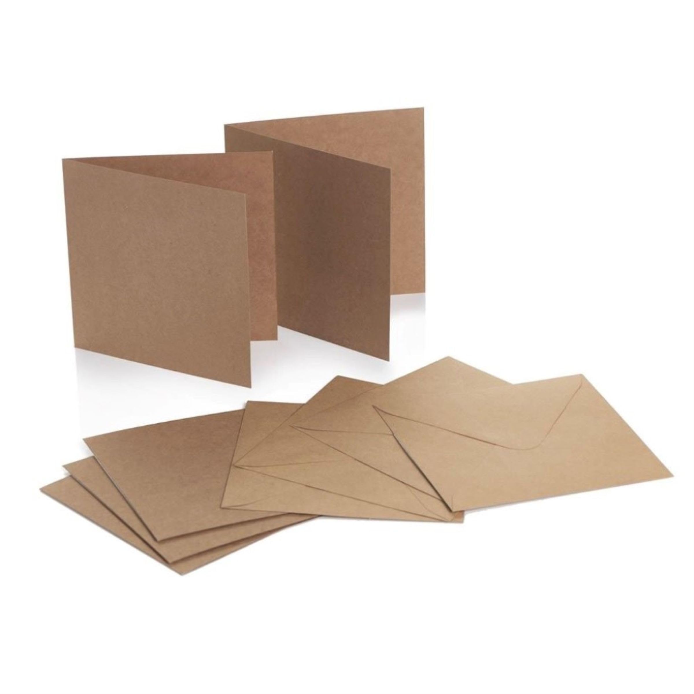 Cranberry 25 Pack - 5x5 ECO Kraft Card Making Set - Natural Brown Square Blank Creased Cards with Matching 5x5 110gsm Kraft Envelopes - for DIY Invitations, Cards and Stationery