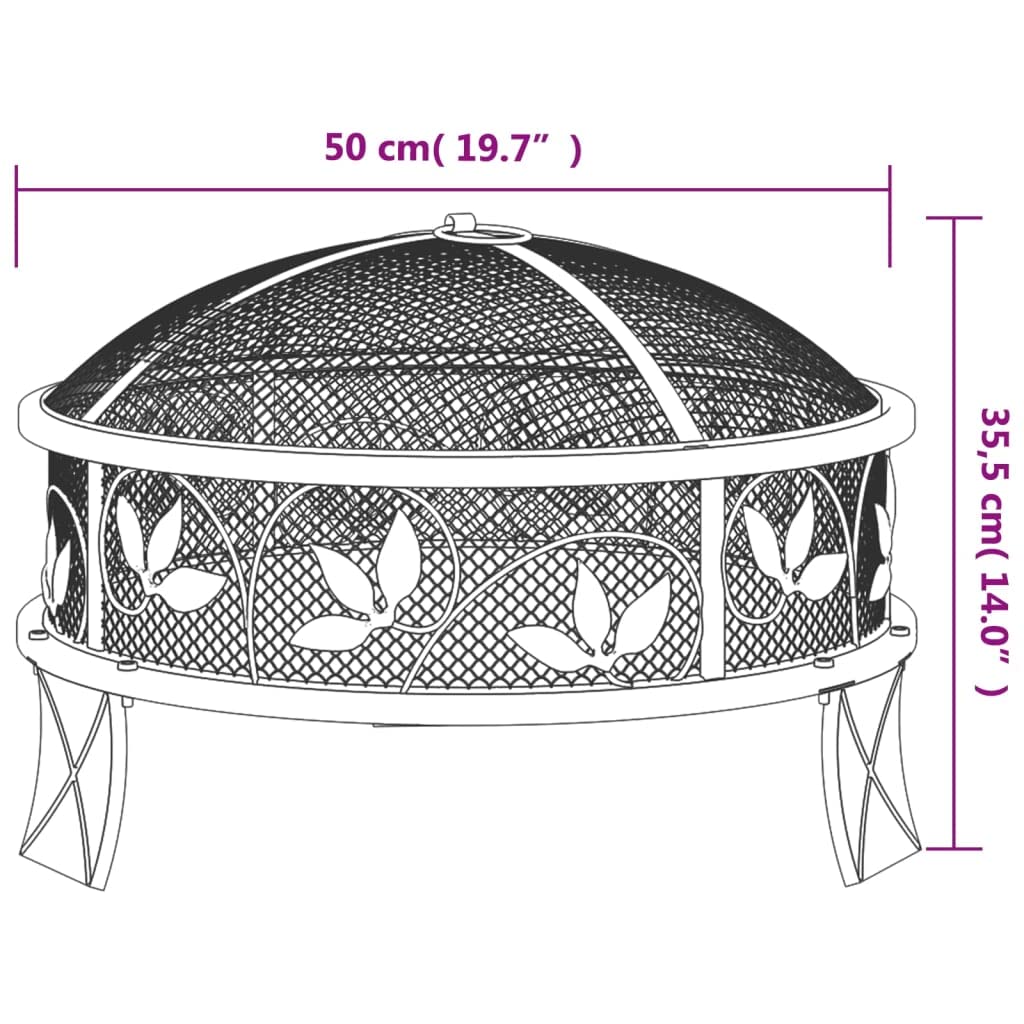 Palenisko ze stali z pogrzebaczem 50 cm XXL do ogrodu i na taras, wytrzymałe palenisko z osłoną z siatki, idealne na przytulne wieczory na zewnątrz, odporne na warunki atmosferyczne i trwałe