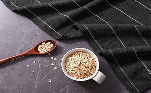 Microfiber Kitchen Towels - Super Absorbent, Soft And Thick Dish Hand Towels, 8 Pack (Stripe Designed Black Colors), 26 X 18 Inch #TOP6
