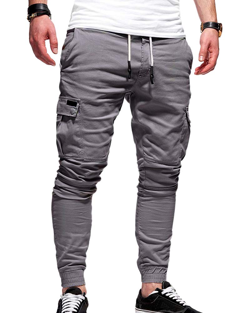 YOUCAI Mens Gym Joggers Sweatpants Bodybuilding Workout Slim Fit Running Trousers Tracksuit Bottoms Cargo Pants,Dark Grey,S