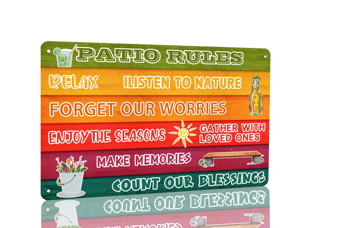 SMAZDFXX Patio Rules Vintage Retro Tin Sign for Home House Backyard Patio Deck Yard Decor Poster 12"x16"