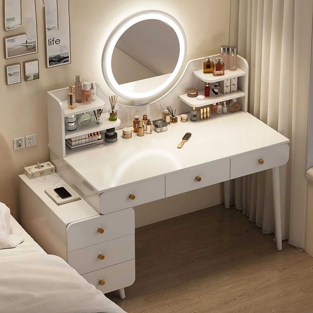 Multifunctional Makeup Vanity Dressing Table with LED Mirror