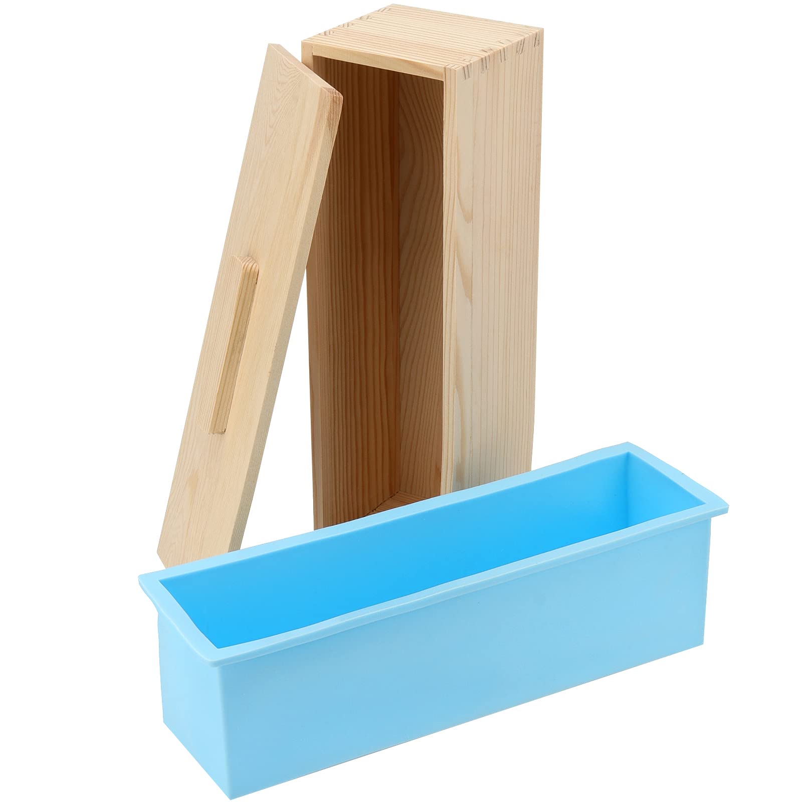 3 Set 1,2 l Silikon-Seifenformen, rechteckig, mit Holzboxen und Deckeln, flexible Seifenformen für Seifenherstellung, DIY hausgemachte Seife, Handwerk, Blau
