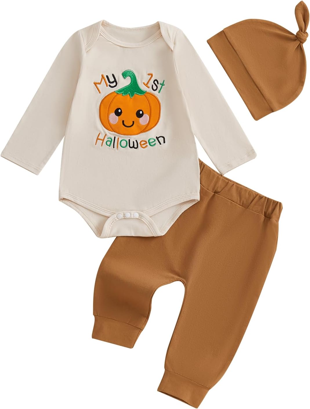 Newborn Baby Boy Girl My First Halloween Outfit Pumpkin Embroidery Romper Jumpsuit Bodysuit Pants Fall Clothes