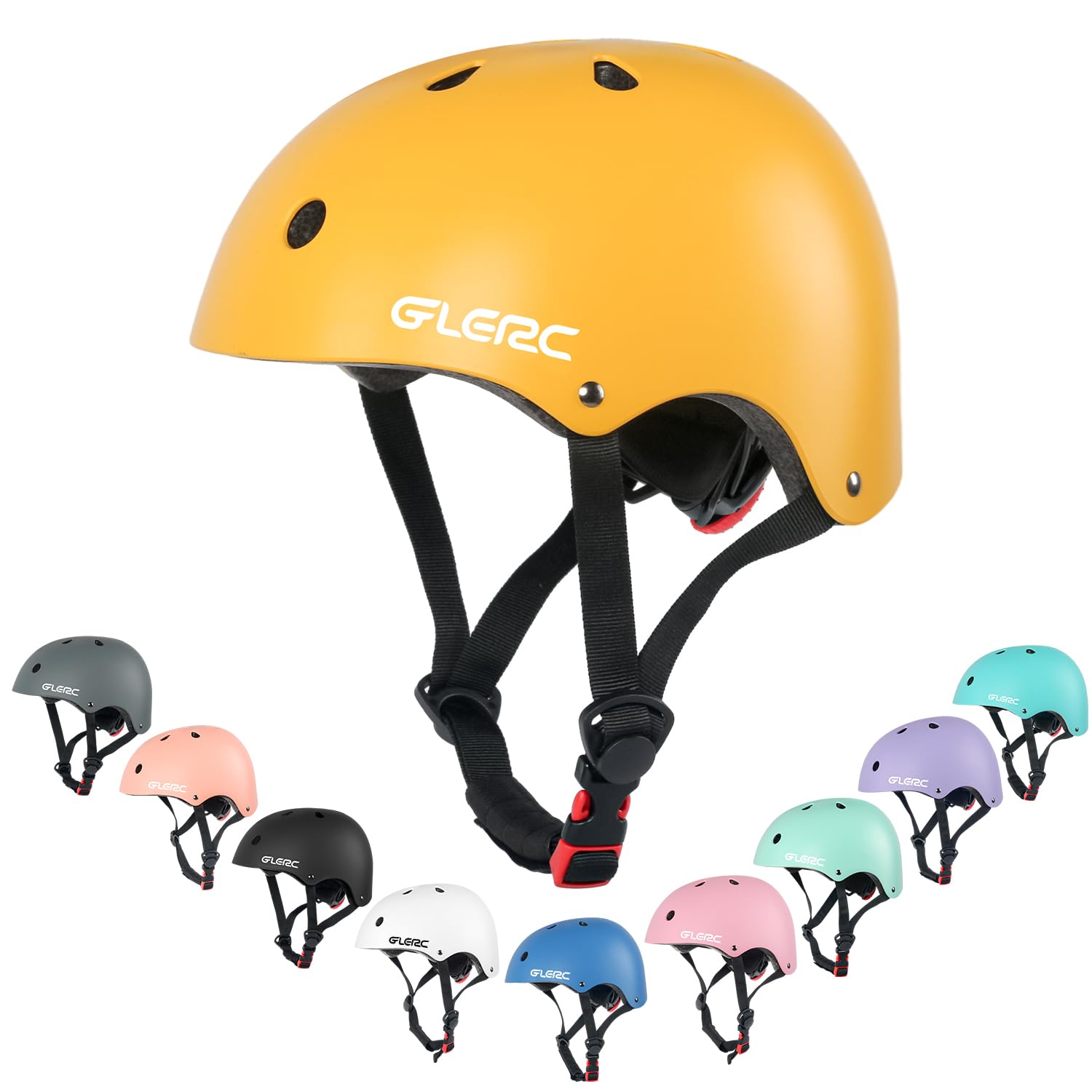 Glerc Casco per Bambini, adatto per Bicicletta, Monopattino e Skate, per Ragazzi e Ragazze dai Più Piccoli agli Adolescenti, Circonferenza Testa Regolabile e Multicolore