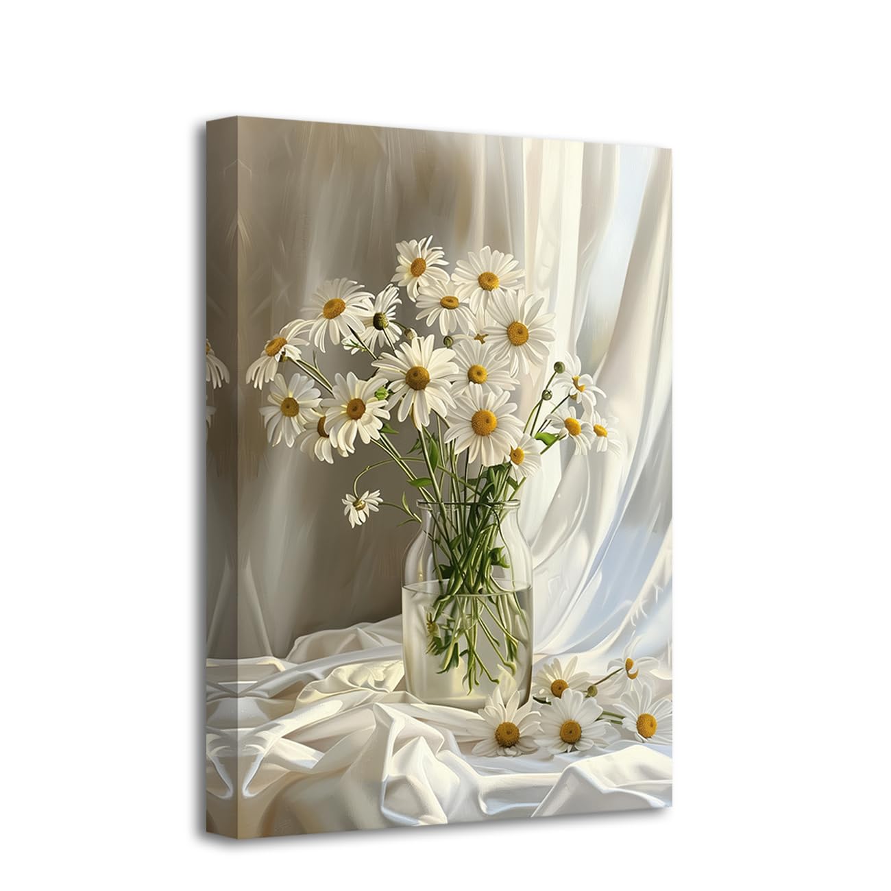 CCWACPP Daisy Canvas Wall Art Floral Bathroom Wall Decor Rustic White Flower Painting Print Daisies in a Vase Pictures Bedroom Office Kitchen Decor Frame (50.00 x 75.00 cms)