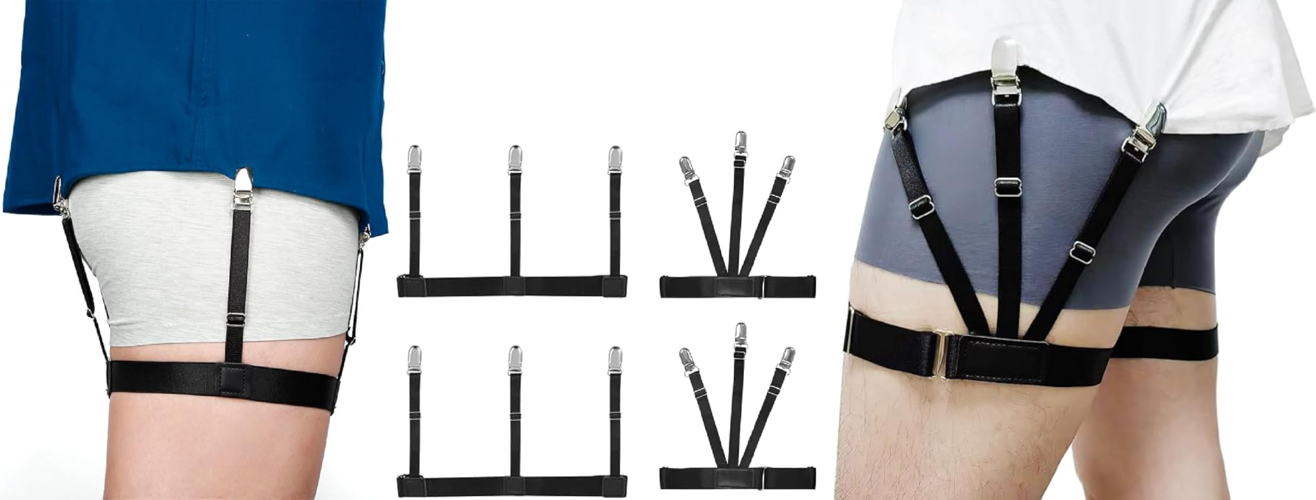 2 Pcs Combo of Joint & Separate Garter Belt Shirt Tucker Adjustable Elastic Shirt Stays Suspenders Formal Shirt Holder with Locking Non-Slip Clips holder Securing Shirt Position Crease-Resistance-image-31