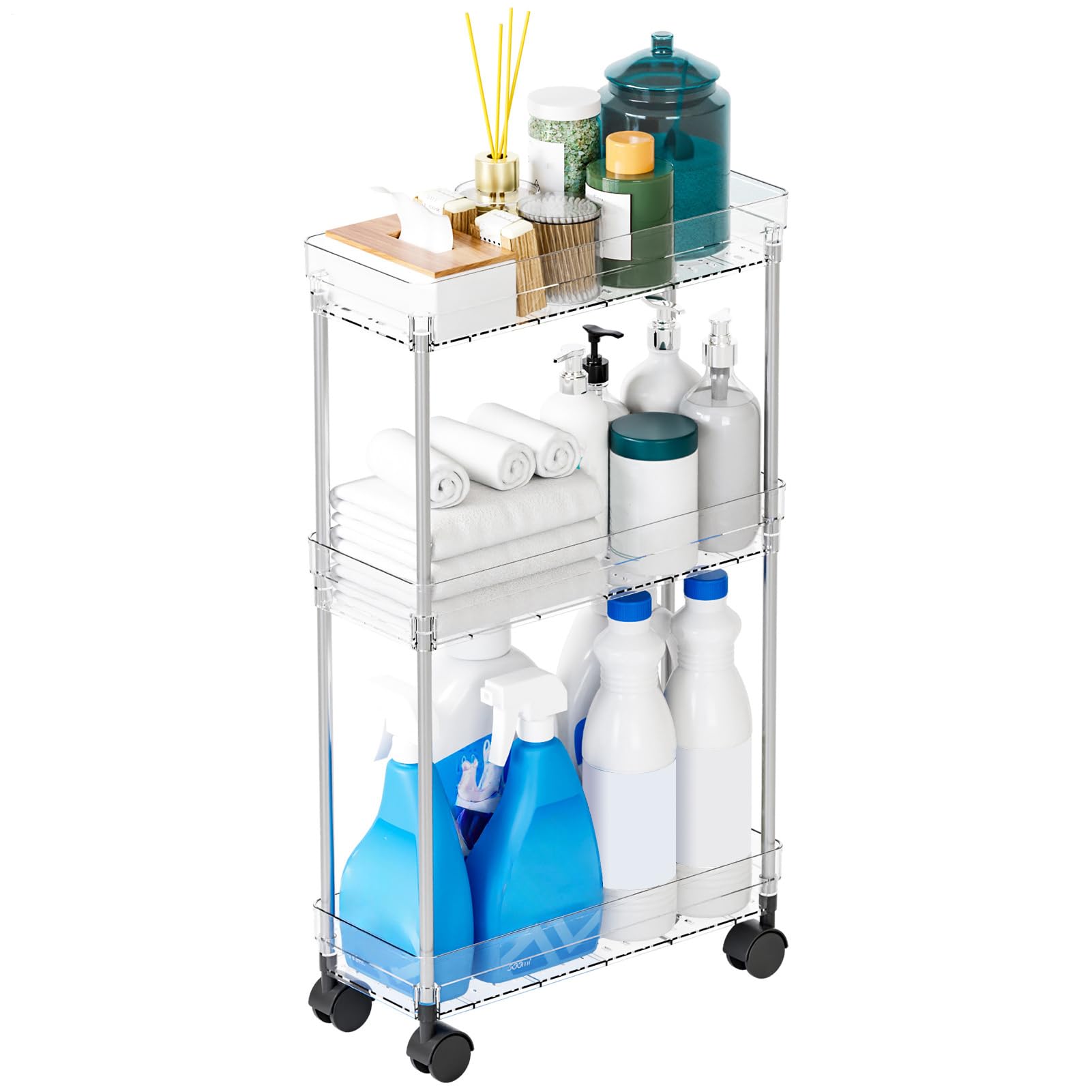 Carrito de Almacenaje con Ruedas Organizador de Almacenamiento Transparente