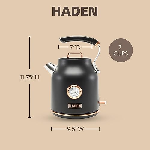 Miniatura 4 de Haden Dorset - Hervidor eléctrico de acero inoxidable de 1,7 litros, hervidor de agua caliente con base de 360 grados y apagado automático, negro y