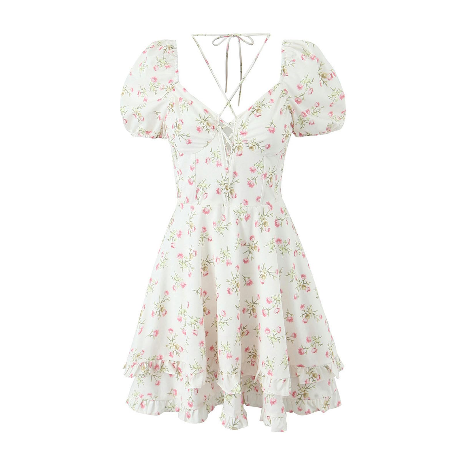 Robe courte chic imprimée à manches bouffantes pour le printemps