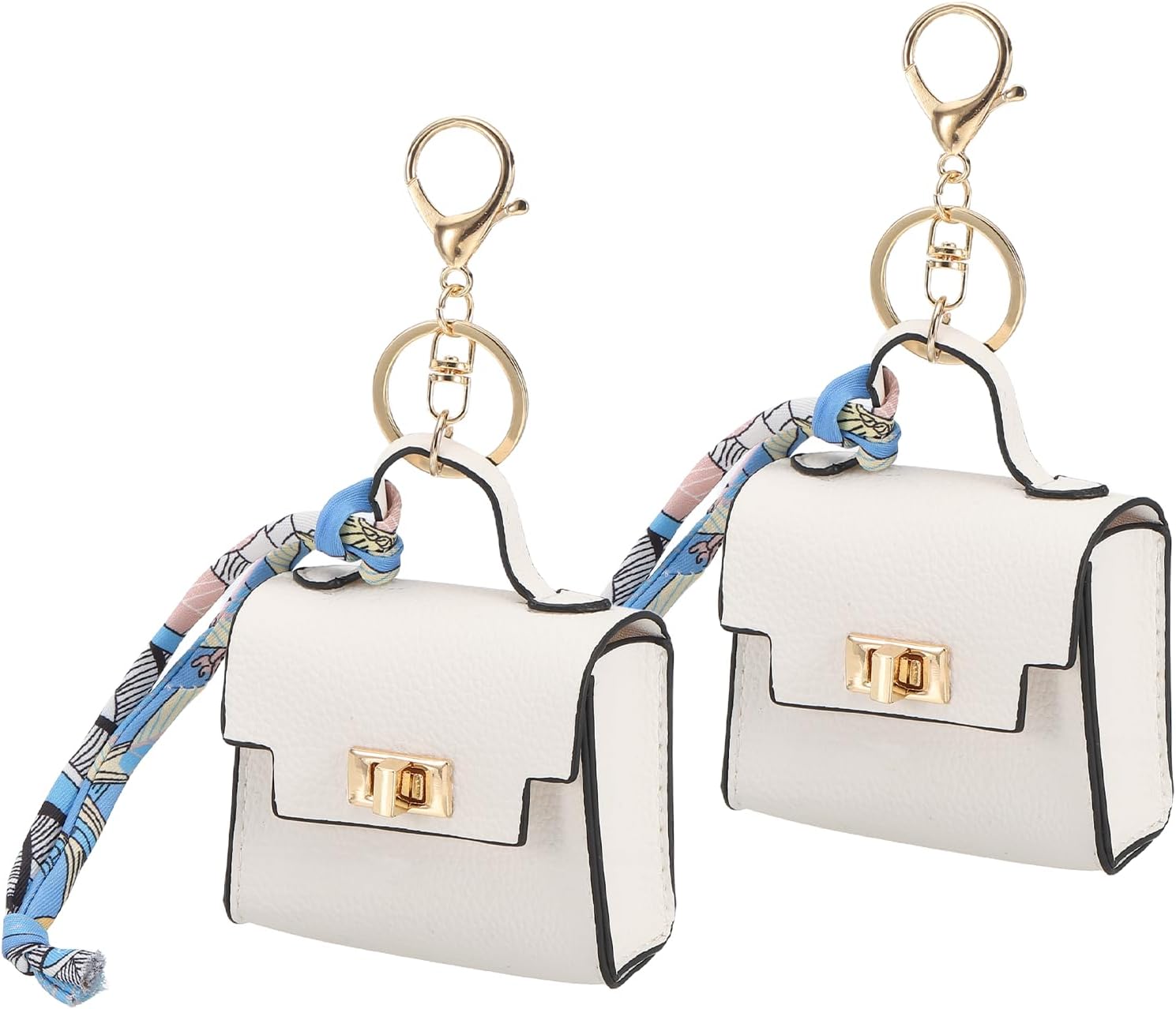 Mini Backpack Keychain Pouch, 2 Pcs Cute Leather Change Wallet Coin Purse Coin Pouch for Men Women Change Makeup Headphones Cable, White