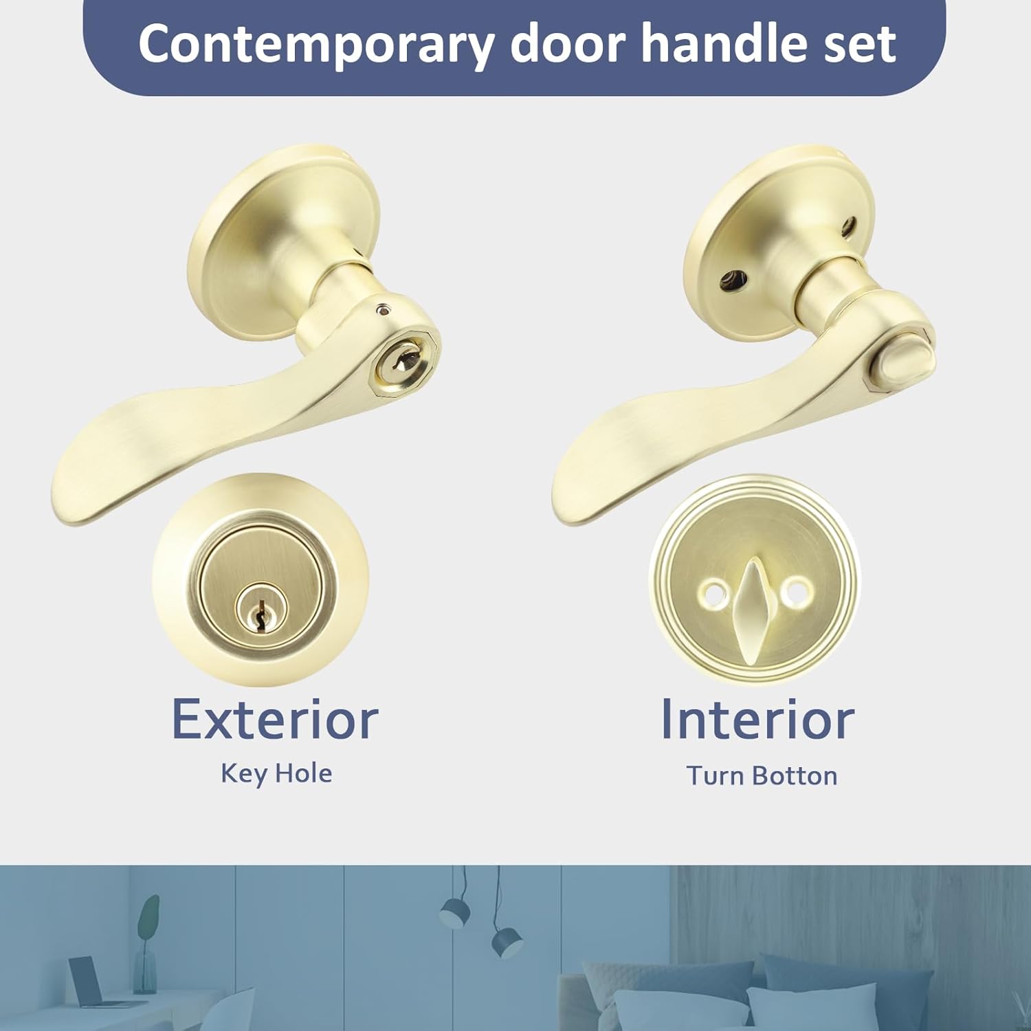 EHOMEWARE Door Handleset with Single Cylinder Deadbolt 1 Pack, Entry Lever Door Handle and Deadbolt Lock and Key Combo Pack - Wave Style Locking Lever Set for Left or Right-Handed Doors