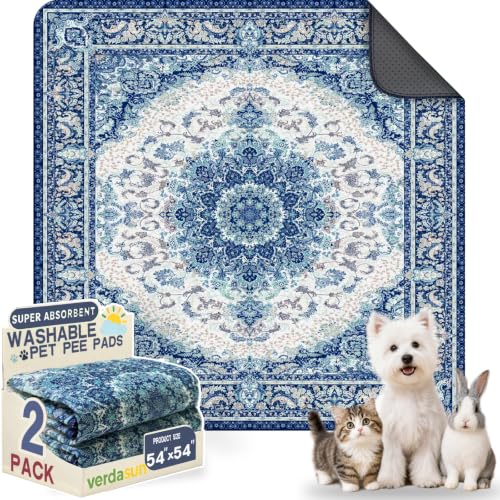 Image of Washable Pee Pads for Dogs, Reusable Puppy Potty Training Pads, Ultra-Absorbent Thick Waterproof Leak-Proof Non-Slip Pads & Mat for Crate, Playpen, Floor, Whelping & Housebreaking , 2 Pack 54 inchx54 inch