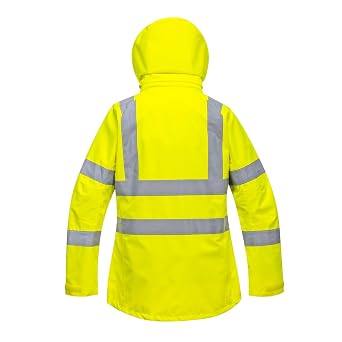 Portwest LW70 Hi-Vis Women's Breathable Rain Jacket Long Sleeve Waterproof | Yellow, X Small, ANSI/ISEA 107 Class 3, Tailored Fit, 100% Polyester, Durable Oxford Fabric, Concealed Cell Phone Pocket