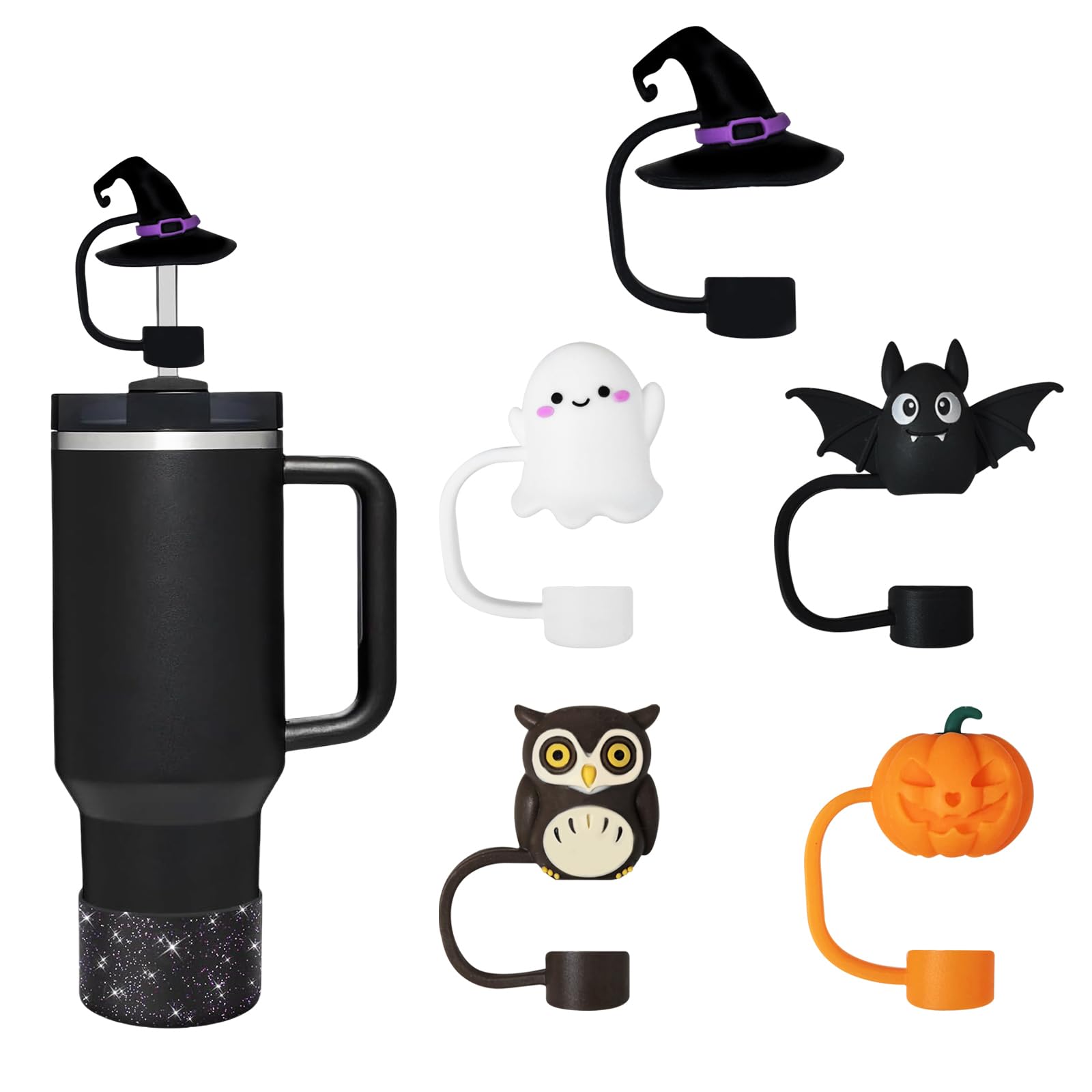 6 Geister-Trinkhalmabdeckungen Aus Silikon Für Stanley-Becher – Staubdicht, Für 10 Mm Strohhalme, Halloween-Deko