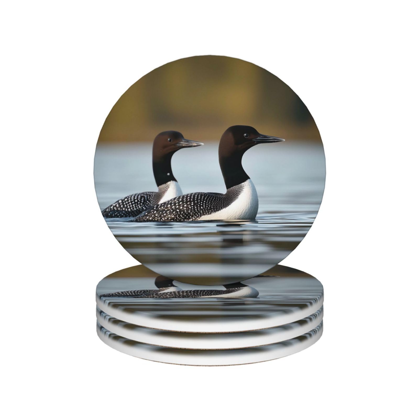 Drink Coasters Set of 4 Coffee Ceramic Coaster Loon Birds Coasters for Drinks Coffee Cup Mat Heat Resistant Tabletop Protection Coaster Desk Accessorie Home Decorative