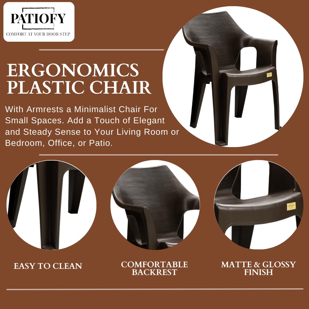 Patiofy Plastic Chair for Home & Outdoor Use | Heavy Duty Comfortable Chair with Strong Legs | Stackable, Easy to Clean | Suitable for Living Room, Balcony, Patio Pack of 2 (Oxford Brown) 4
