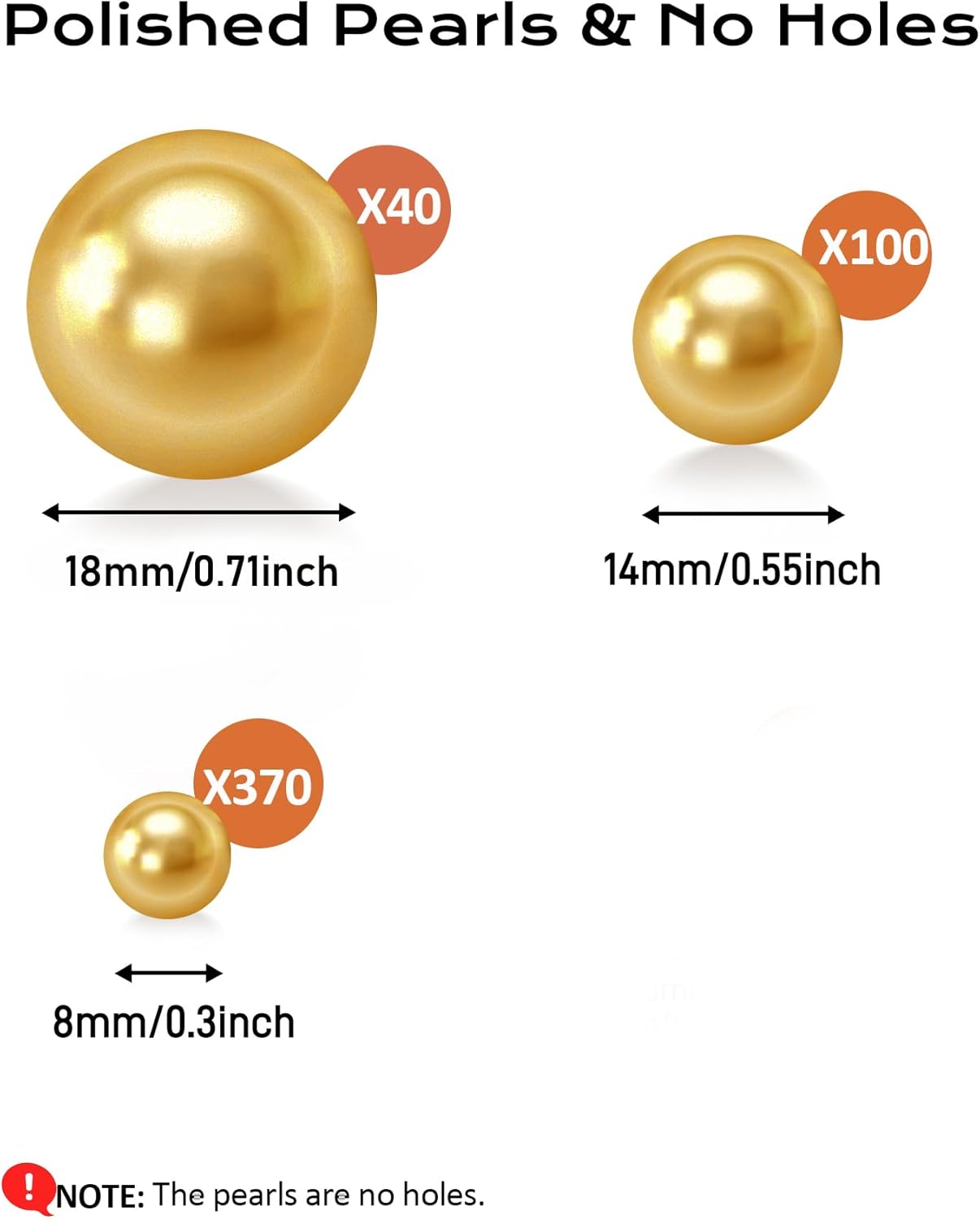 510Pcs Gold Vase Filler Pearl Beads for Centerpieces Vases, 8/14/18mm No Hole Faux Polish Pearls for Floating Candle Home Birthday Wedding Table Decor