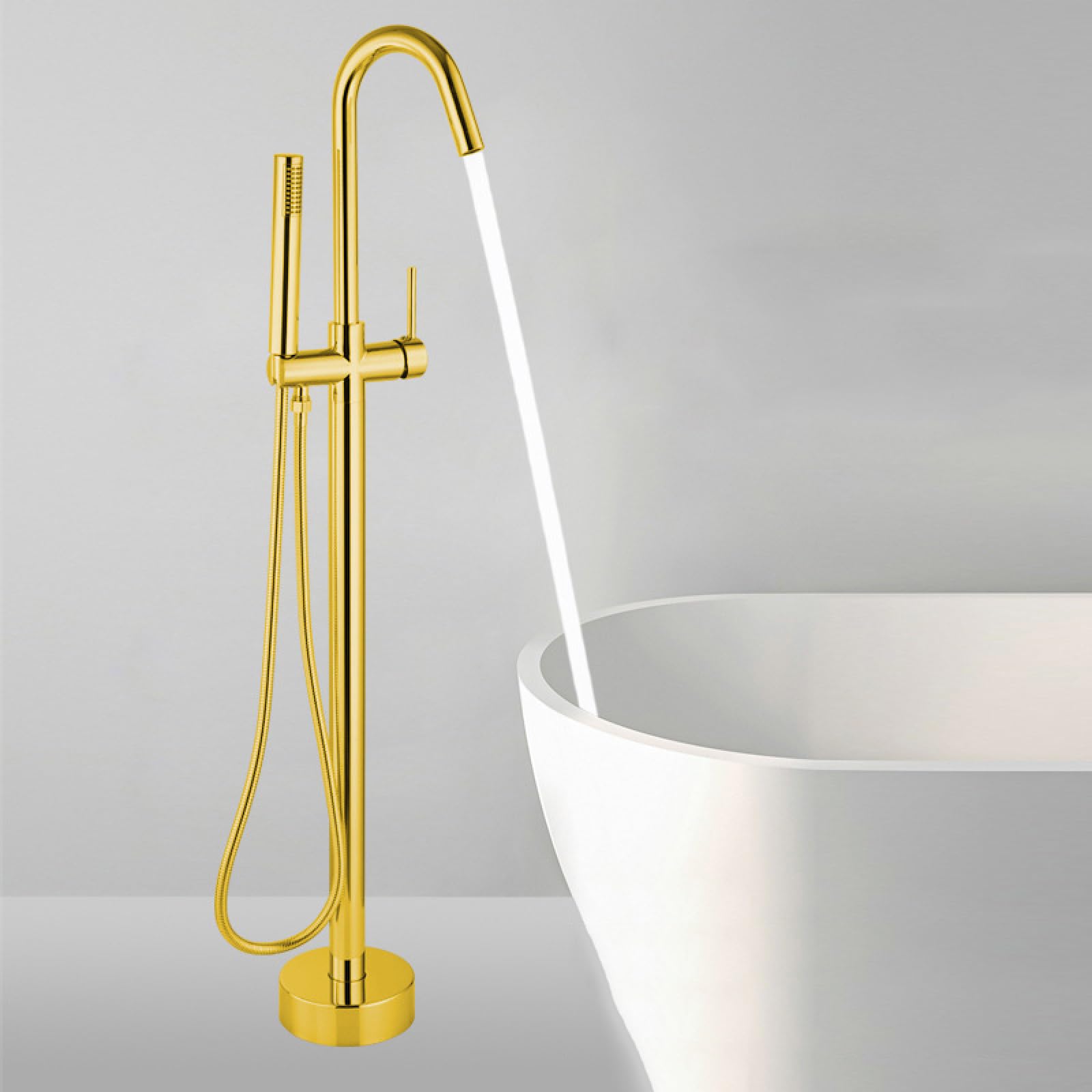 DFGHNBVC Freestanding Bathtub Faucet,360° Rotation Freestanding Bath Tap,Freestanding Brass Bath Tap Hot And Cold,Handheld Shower Mixer Tap,Bath Taps Floor Mounted Bathtub Tap,Gold,Gold