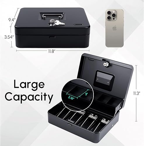Miniatura 4 de Caja de efectivo con bandeja de dinero y llave superior y bloqueo de botón, caja de bloqueo de ahorro de dinero, caja de bloqueo segura para caja