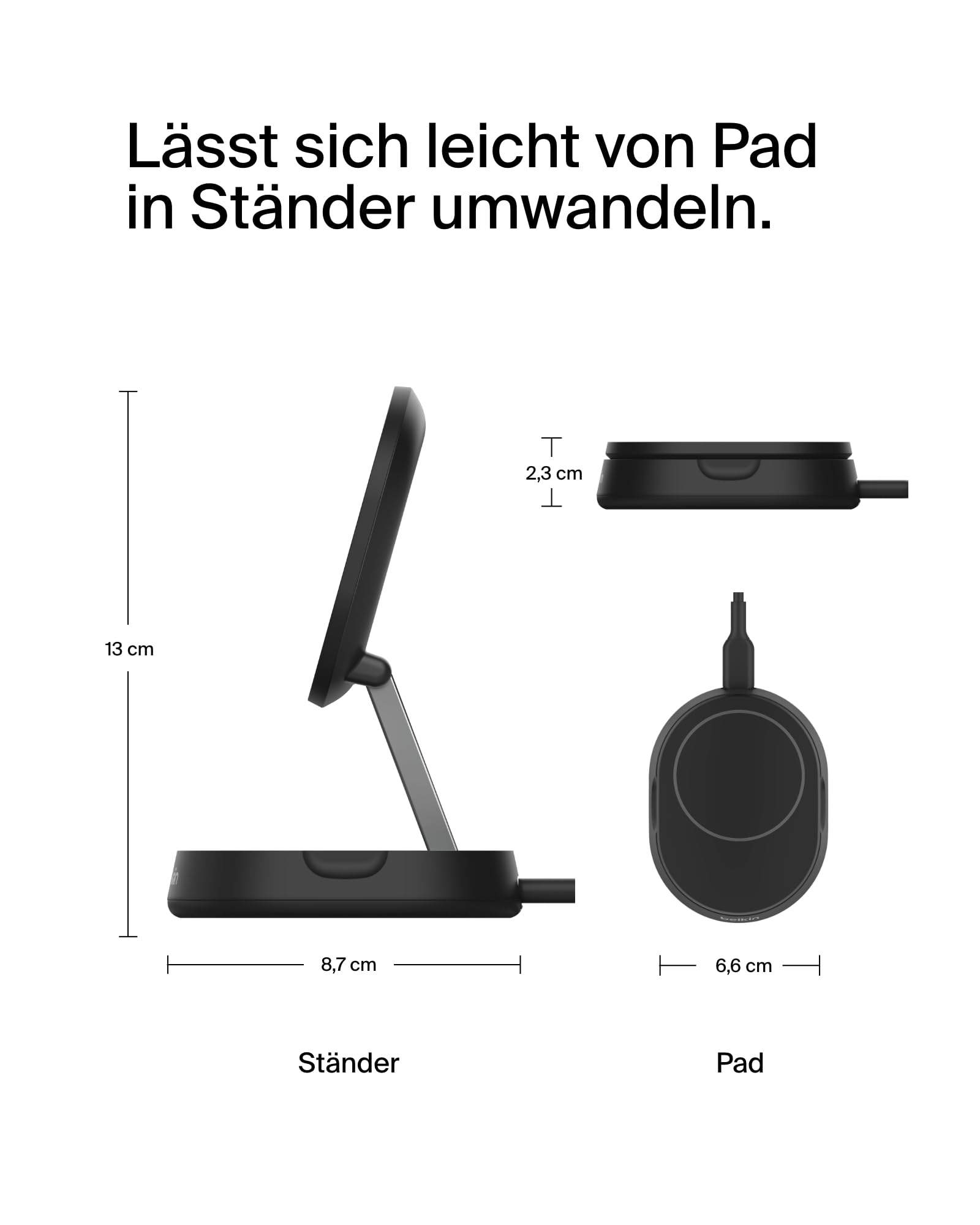 Belkin BoostCharge Pro induktive Ladestation 15W, Qi2-Ladegerät, kabelloses Ladegerät, kompatibel mit MagSafe, kabelloses Qi2-Ladestation für Apple iPhone 16/15/14/13/12, AirPods Pro – Schwarz
