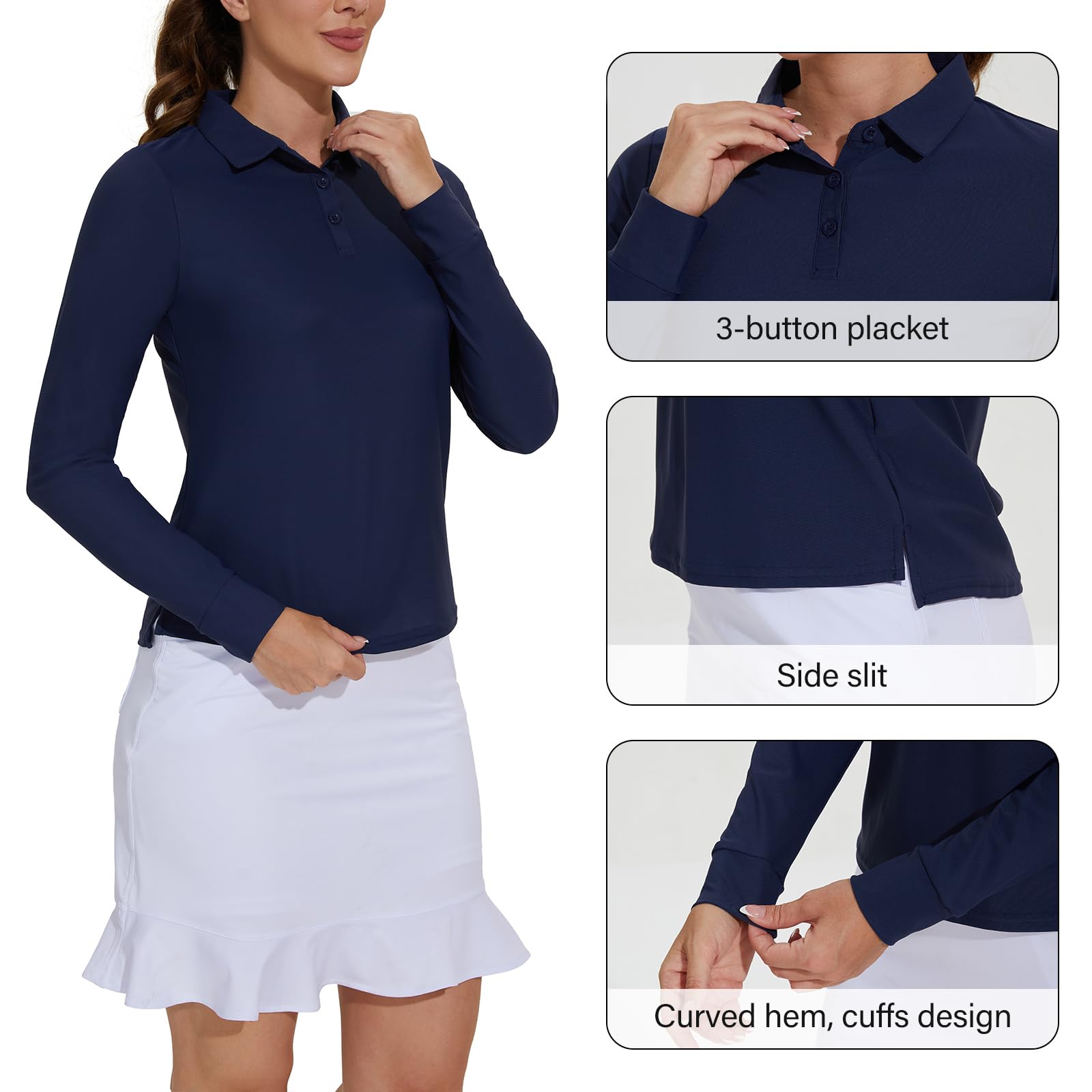 M MOTEEPI Sun Shirts Polo de golf léger avec protection UV pour femme avec 3 boutons