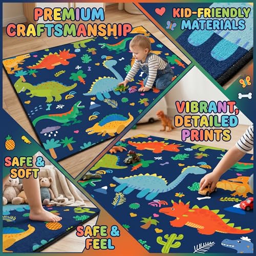 Tapete decorativo infantil con dinosaurios azul 2x3 ft miniatura 3
