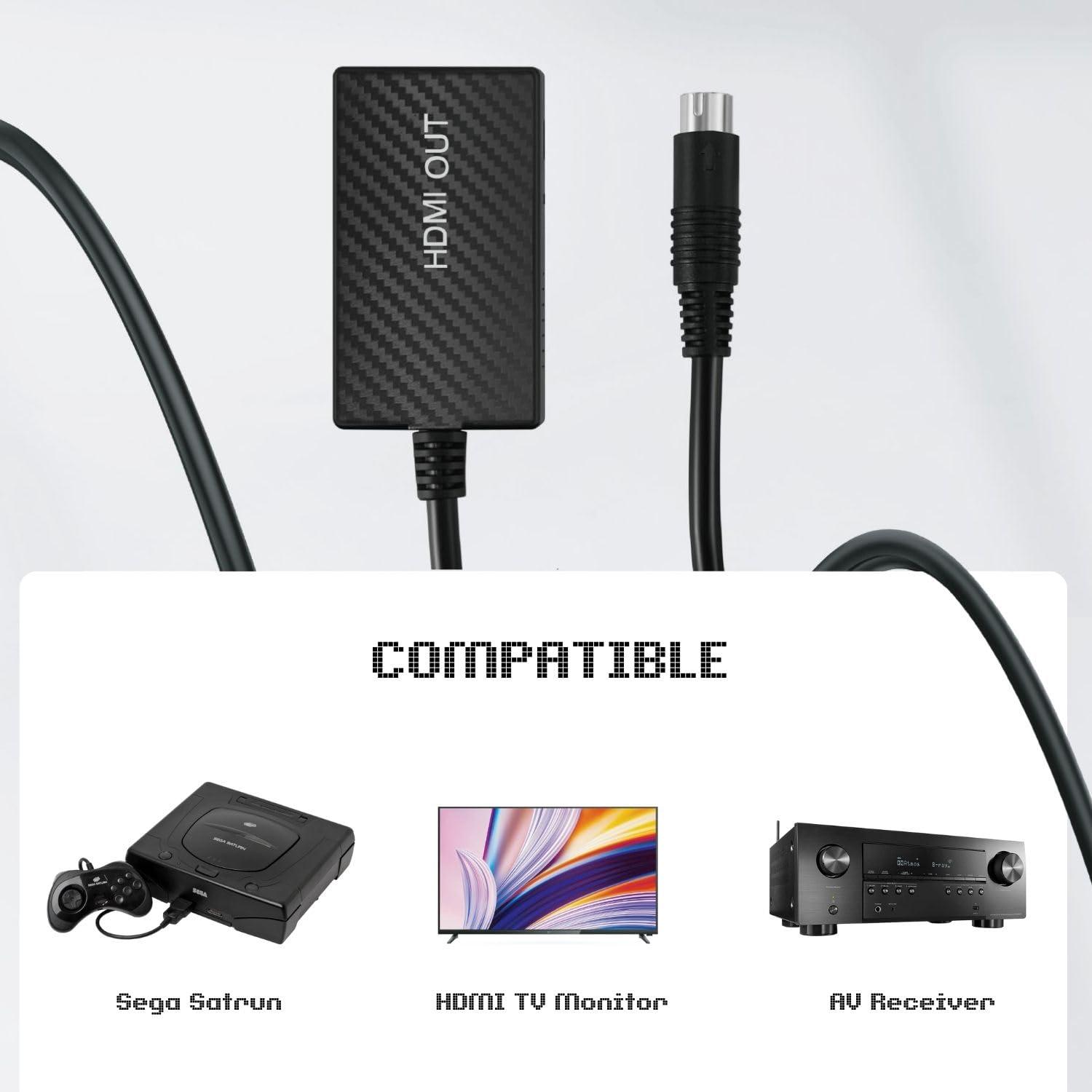 TNP Adaptateur HDMI pour Sega Saturn S - Câble vidéo HDMI compatible avec console Sega Saturn pour téléviseurs HD, écrans d'ordinateur et projecteurs