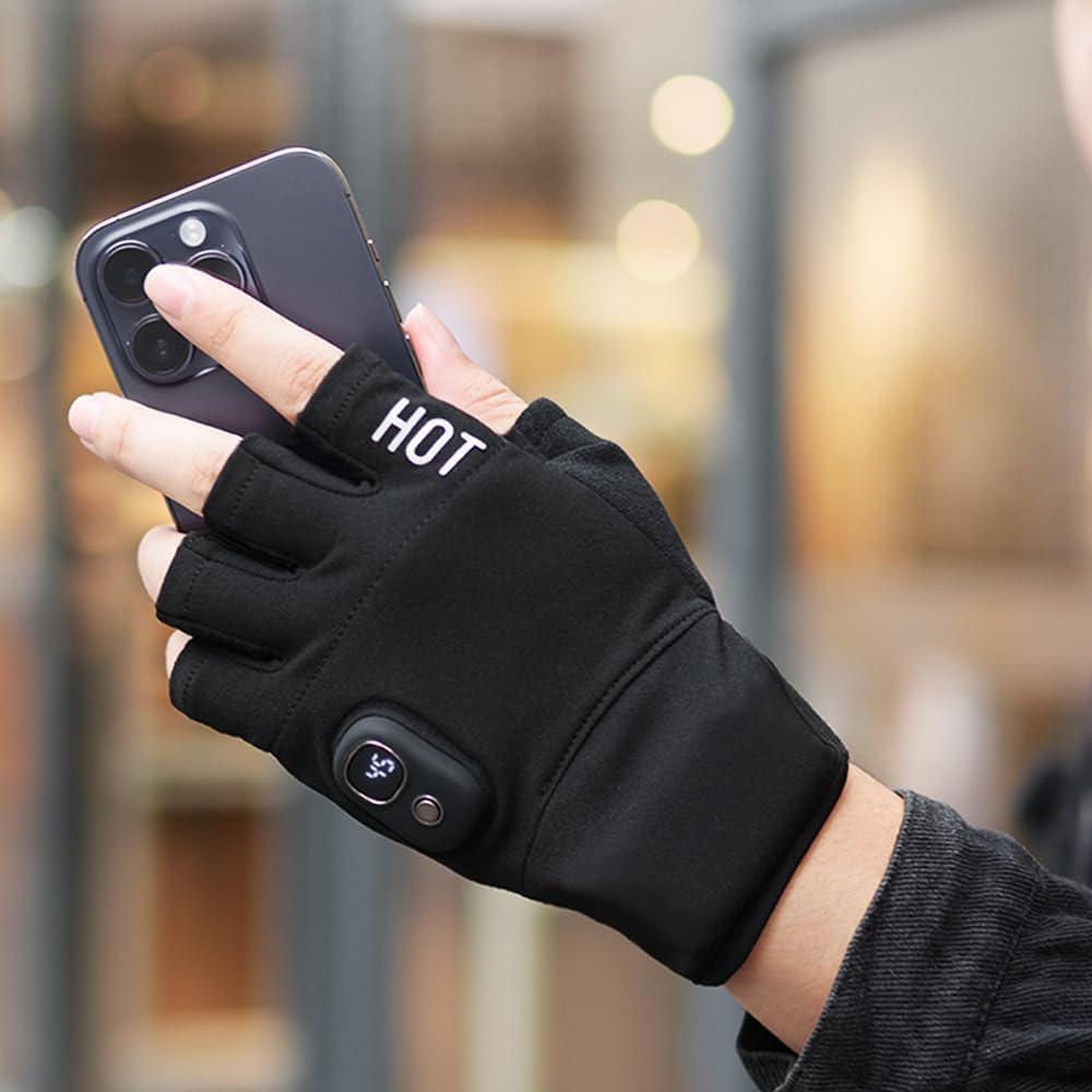 OBEST Guanti Riscaldabili Invernali per Uomo/Donna,Guanti Mezze Dita Riscaldati 3 Livello,Ricarica USB, Riscaldamento Continuo per 4 Ore,Impermeabili,Idea per Corsa, Ciclismo, Arrampicata, Lavoro,Sci