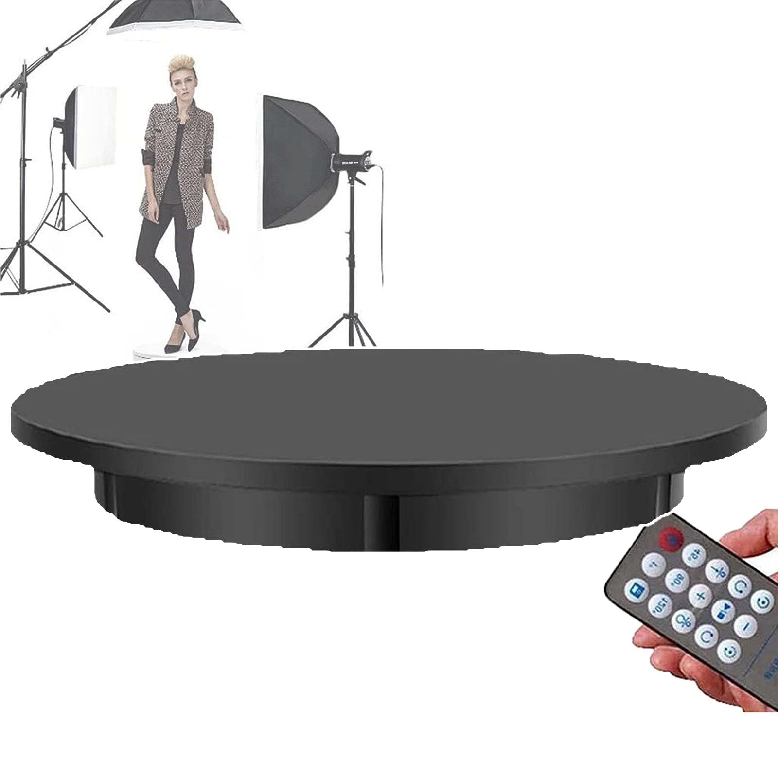 LLBMmm Electric Turntable 42/52/60 Cm, with Remote Control, Two-Way Rotation: 45/90°/180°/360°, Low Noise: 40-50 DB, Load 100 Kg, For Showcases, Wedding Cake Display ,52cm,Black