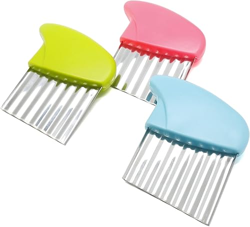 Vista 16 de Luomorgo Cuchillo de acero inoxidable para cortar patatas arrugadas, zanahoria, cuchillo ondulado para papas fritas, cortador de verduras onduladas