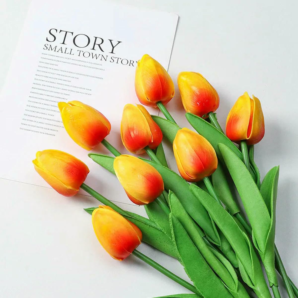 AYHTUD 20/15/10/5/3pcs Tulips Artificial Flowers Real Touch Flower Bouquet Tulips Fake Flower for Wedding Home Decoration-Orange-10pcs