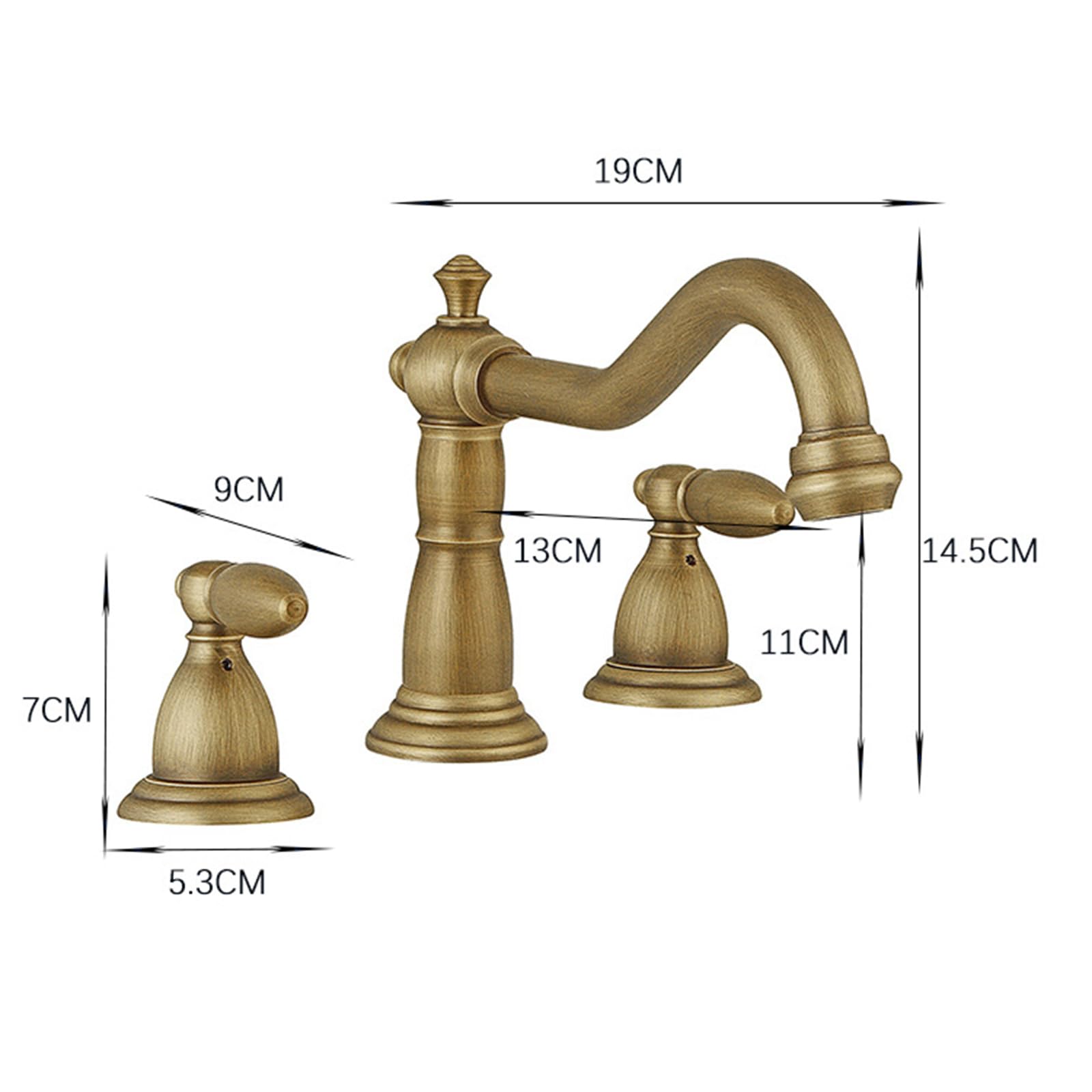 BiaoTeng Rubinetto Vintage Bagno Lavabo e Bidet Miscelatore a Tre Fori con Due Manopole, Caldo e Freddo Rubinetto Lavandino Bagno Antico Ottone