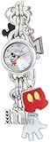 Disney Mickey Mouse Kids Charm Bracelet Watch with Printed Mickey Dial and Playful Character Charms – Silver Finish Chain Links – Fits Wrists from 5.5