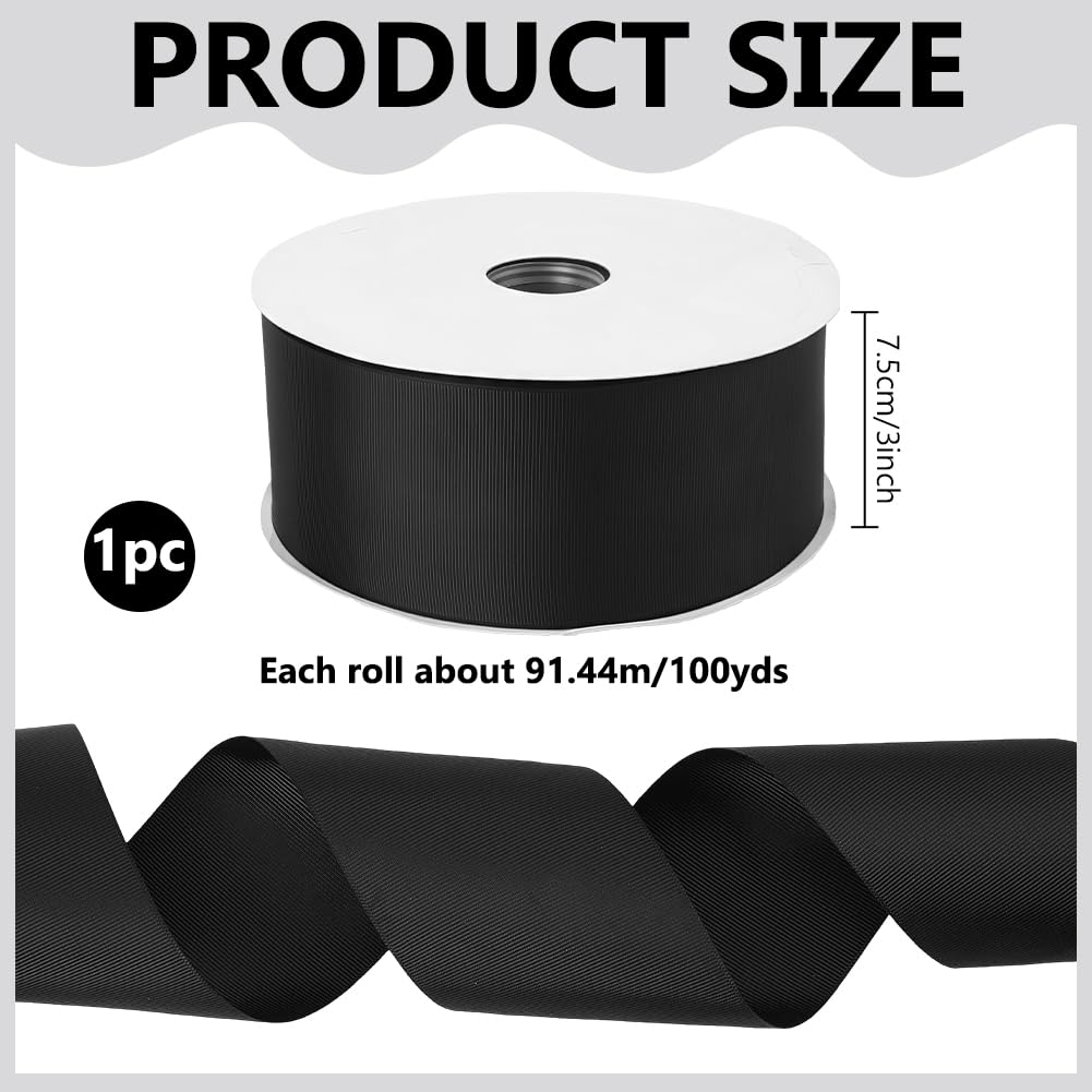 NBEADS 914.4 m Rouleau de Ruban Gros Grain Noir, Ruban Noir en Polyester de 3mm de Large pour Emballage Cadeau Confection de Nœuds et Couture pour Cheveux pour la Décoration de Mariage