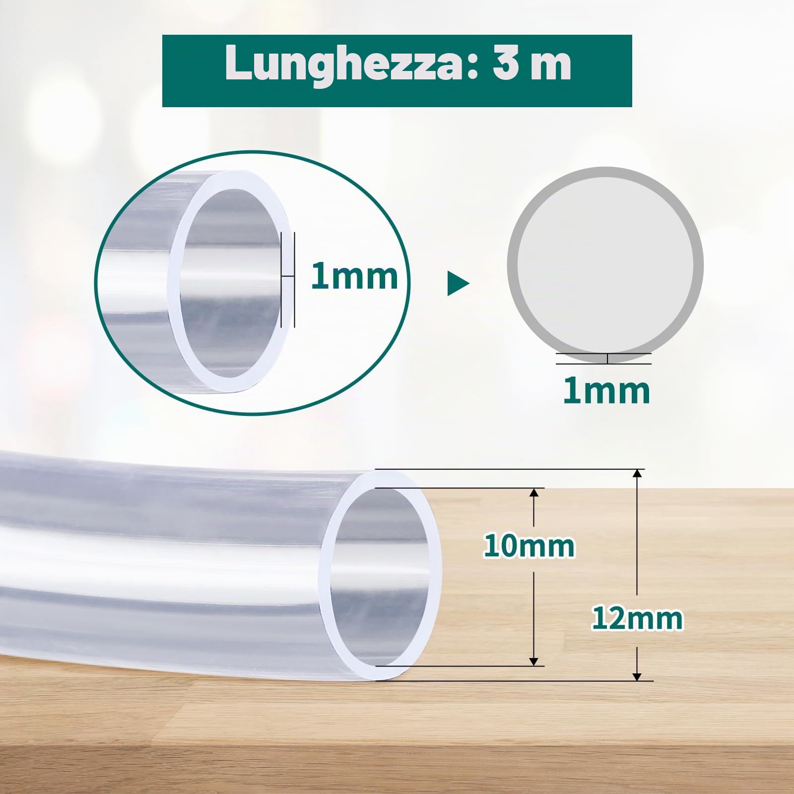 Kesote 10mm(diametro interno) x 12mm(diametro esterno) Tubo Flessibile in PVC, Tubo Trasparente di 3 Metri Ideale per Serbatoio e Acquario