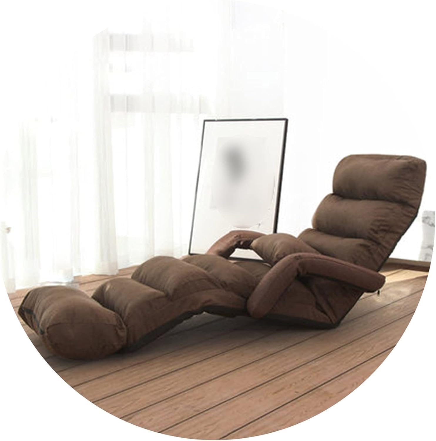 Folding Lazy Floor Chairs, Balcony Bay Window Reading Reclining Lounge Garden Sun Lounger,(Coffee Color)