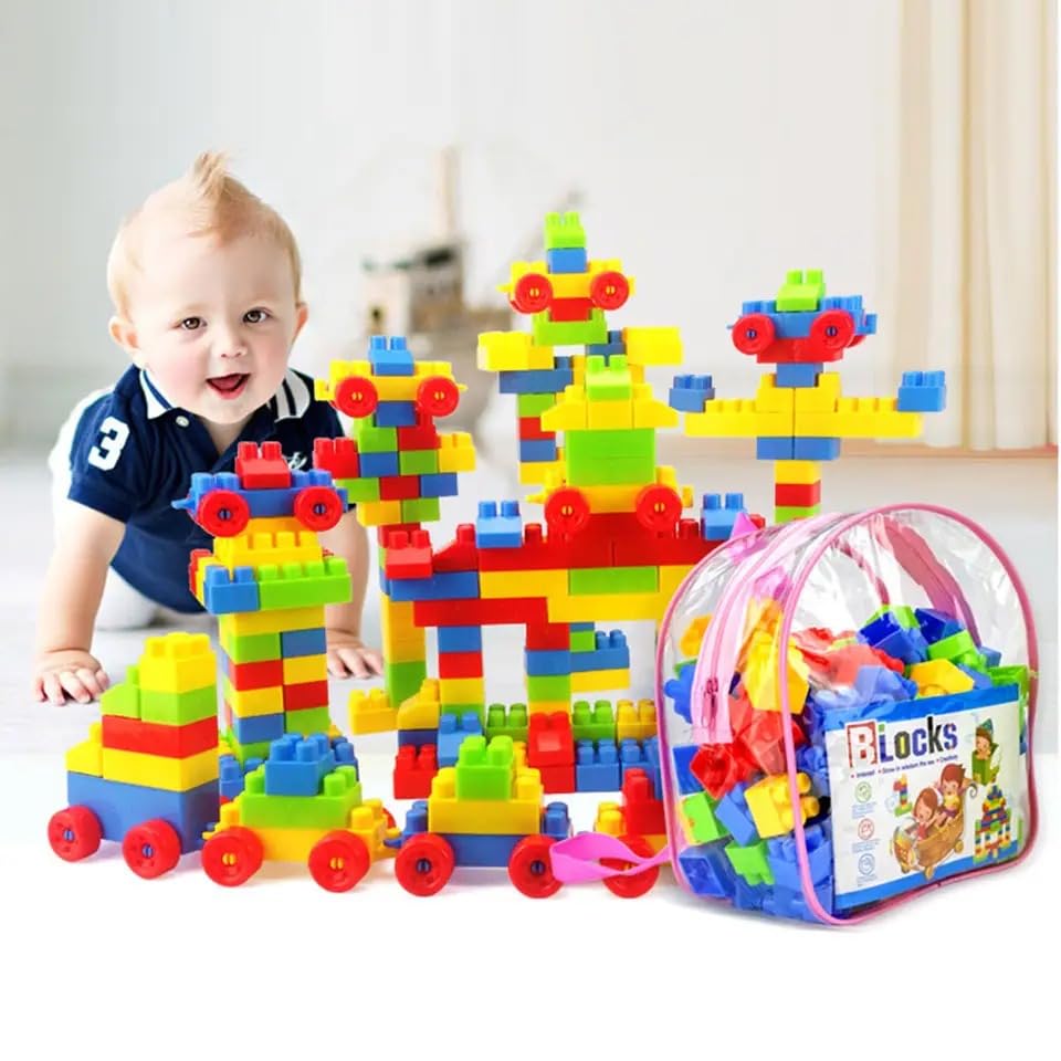 SUJANI DIY Baby Gift Building Blocks – Creative Learning Educational Toy for Kids, Puzzle Assembling Shape Building Set, 100+ Pieces, Safe, Durable, and Ideal for Early Development