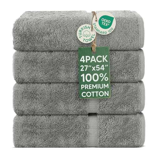 Chakir Turkish Linens | Hotel & Spa Quality 100% Cotton Premium Turkish Towels | Soft & Absorbent (4-Piece Bath Towels, Gray)