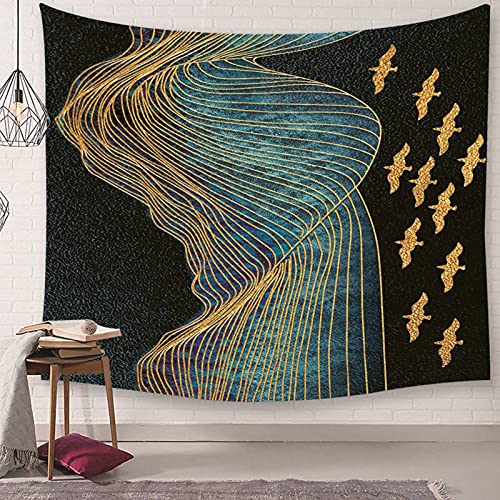 Tapiz de pared KnSam con diseño de ríos para transformar tu salón en un oasis azul y dorado 3