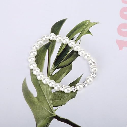 Miniatura 6 de Collar de perlas de imitación de cristal de imitación de cristal blanco de 14.5 pulgadas de 0.236 in, pulsera, pendientes, cuentas de arcilla,