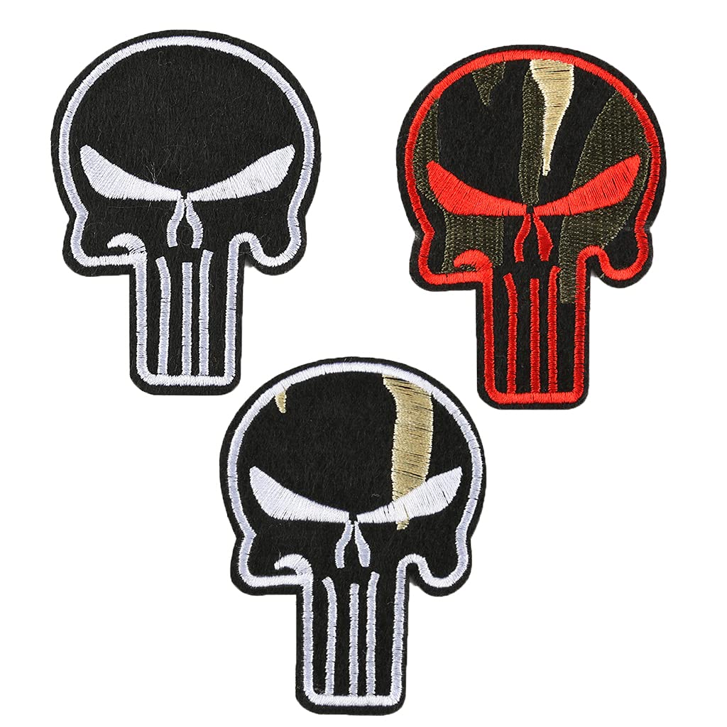 JZTang 3 Pcs Skull Flag Iron on Patches Badges Embroidered Patch Decoration for Clothes Hat Backpack 3.35"